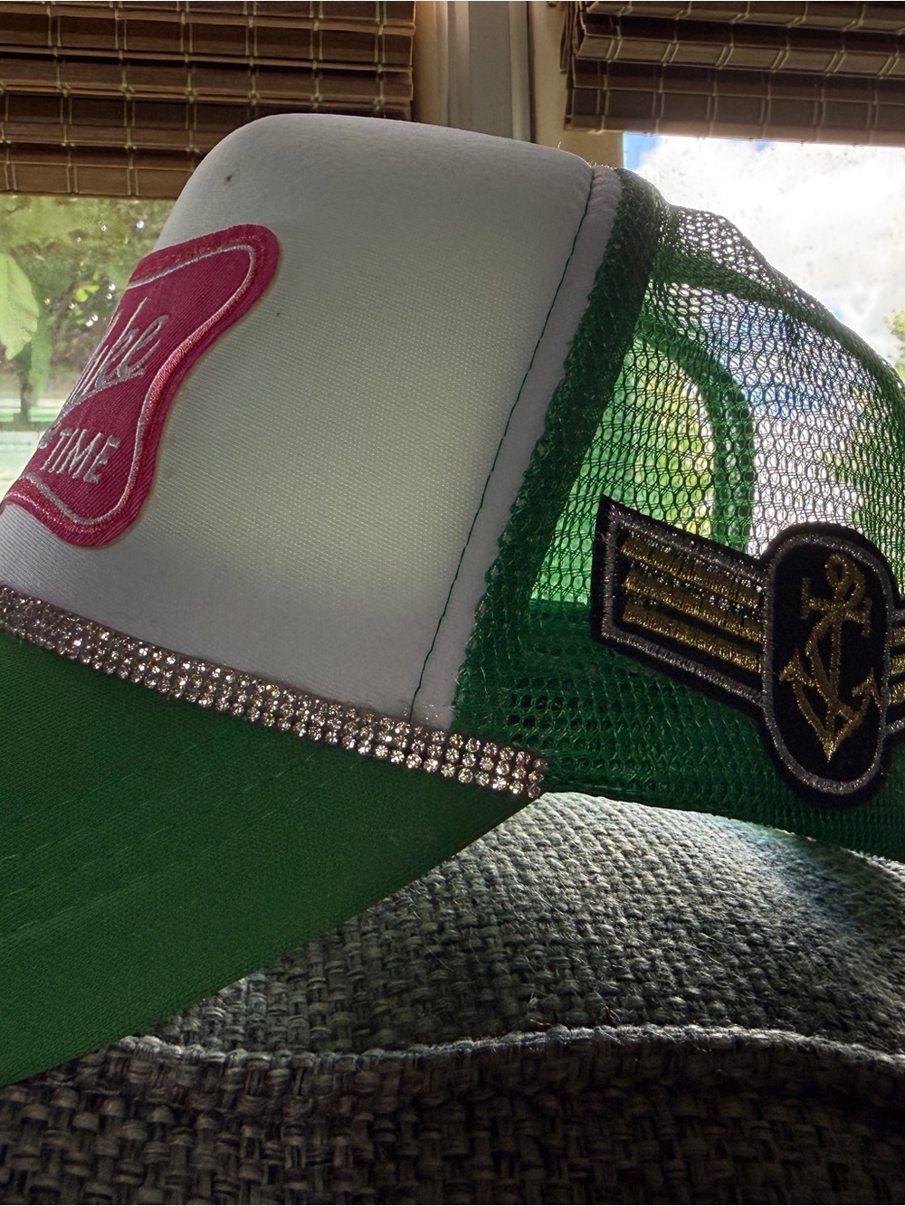 It's Lake Time Green & White Trucker Hat with Pink Accents New! - Picture 2 of 5